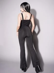 Gothic High Waist Cut Out Flare Leg Trousers - Black - View 2