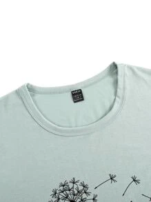 SHEIN LUNE Plus Dandelion And Slogan Graphic Tee Just Breathe For Summer - Mint Green - View 3