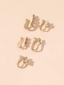 5入組/套銅,方晶鋯石星星和樹葉裝飾鼻環適合女士和男士,龐克非穿孔,A時尚身體鏈禮品適用於任何場合 - 金黃色 - 查看 2