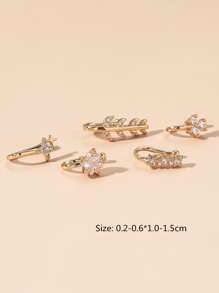 5入組/套銅,方晶鋯石星星和樹葉裝飾鼻環適合女士和男士,龐克非穿孔,A時尚身體鏈禮品適用於任何場合 - 金黃色 - 查看 3