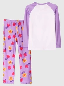 Tween Girl Unicorn Print Raglan Sleeve Top & Floral Print Pants Snug Fit Lounge Set