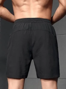 Manfinity Sport Corelite Estilo namorado homens carta gráfico cordão cintura esportes elástico shorts ginásio shorts - Preto - Ver 2
