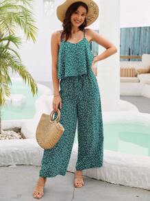 Áo liền quần nữ Thắt lưng Họa tiết hoa Boho - Màu xanh lá cây đậm - Xem 3
