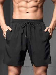 Manfinity Sport Corelite Estilo namorado homens carta gráfico cordão cintura esportes elástico shorts ginásio shorts - Preto - Ver 3