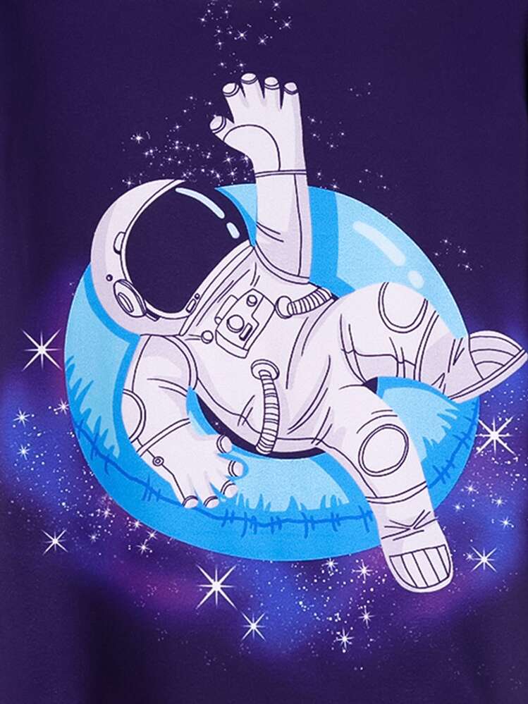Boys Astronaut & Galaxy Print Snug Fit PJ Set - Purple - View 4