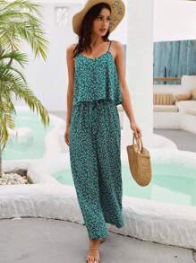 Áo liền quần nữ Thắt lưng Họa tiết hoa Boho - Màu xanh lá cây đậm - Xem 6