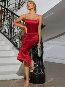 PARTHEA Split Back Satin Bodycon Cami Dress