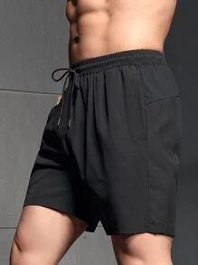 Manfinity Sport Corelite Estilo namorado homens carta gráfico cordão cintura esportes elástico shorts ginásio shorts - Preto - Ver 6