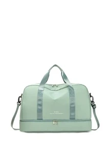 Bộ 1 túi xách tay bằng nylon có túi đeo vai nghiêng và ngăn đựng giày riêng, túi du lịch phù hợp cho cả nam và nữ khi đi công tác - màu xanh lá - Xem 2