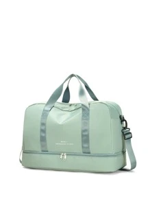 Bộ 1 túi xách tay bằng nylon có túi đeo vai nghiêng và ngăn đựng giày riêng, túi du lịch phù hợp cho cả nam và nữ khi đi công tác - màu xanh lá - Xem 3