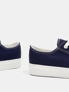 Lace-up Front Canvas Shoes - Navy Blue - View 5