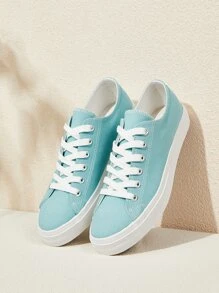 Zapatos de lona con cordón delantero - Azul menta - Ver 1