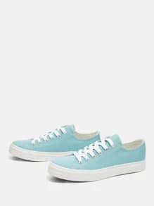 Zapatos de lona con cordón delantero - Azul menta - Ver 4