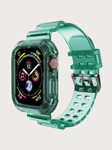 2 en 1 Correa de reloj lisa & Funda compatible con Apple Watch - Verde - Ver 1