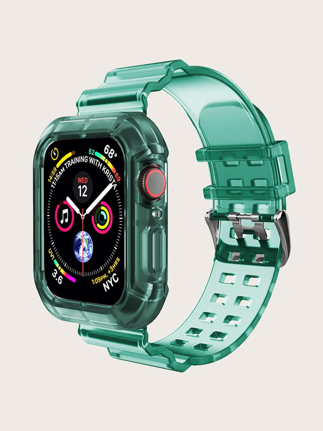 2 en 1 Correa de reloj lisa & Funda compatible con Apple Watch - Verde - Ver 1