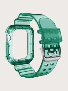 2 en 1 Correa de reloj lisa & Funda compatible con Apple Watch - Verde - Ver 2