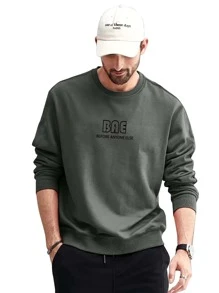 Men Slogan Graphic Pullover - Dark Grey - View 1