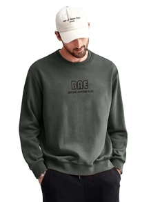Men Slogan Graphic Pullover - Dark Grey - View 3
