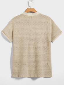 GENTILAND 男士中空設計純色卡其色休閒假期鈕扣短袖Polo衫 - 杏色 - 查看 2