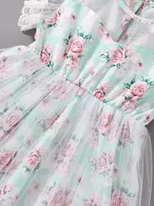 SHEIN Đầm bé gái Tương phản ren Tương phản Mesh Xù Hoa Boho - Nhiều màu - Xem 4