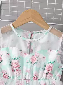 SHEIN Đầm bé gái Tương phản ren Tương phản Mesh Xù Hoa Boho - Nhiều màu - Xem 5