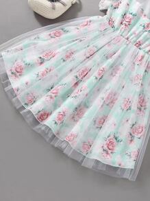 SHEIN Đầm bé gái Tương phản ren Tương phản Mesh Xù Hoa Boho - Nhiều màu - Xem 6