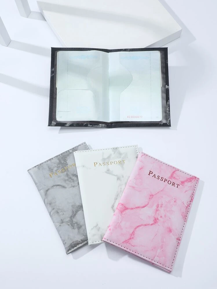 4pcs Metallic Marble & Letter Graphic Passport Cases Passport Holder Passport Wallet School Supplies School Stuff for School for Student Passport Cover Passport Bag for Travel for Holiday for Vacation Passport Pouch for Flight for Back to School for Men and Women Travel Essentials Travel Accessories vacation accessories for holiday season - Multicolor - View 3