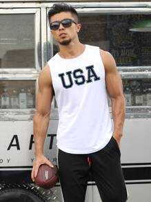 Manfinity Sport Streetwear Men Letter Graphic Sports Tank Top Workout Tops Men Tank Topsmen Sleevelessmuscle Shirt For Menmens Tank Topsmen's Tank Tops - White - View 3