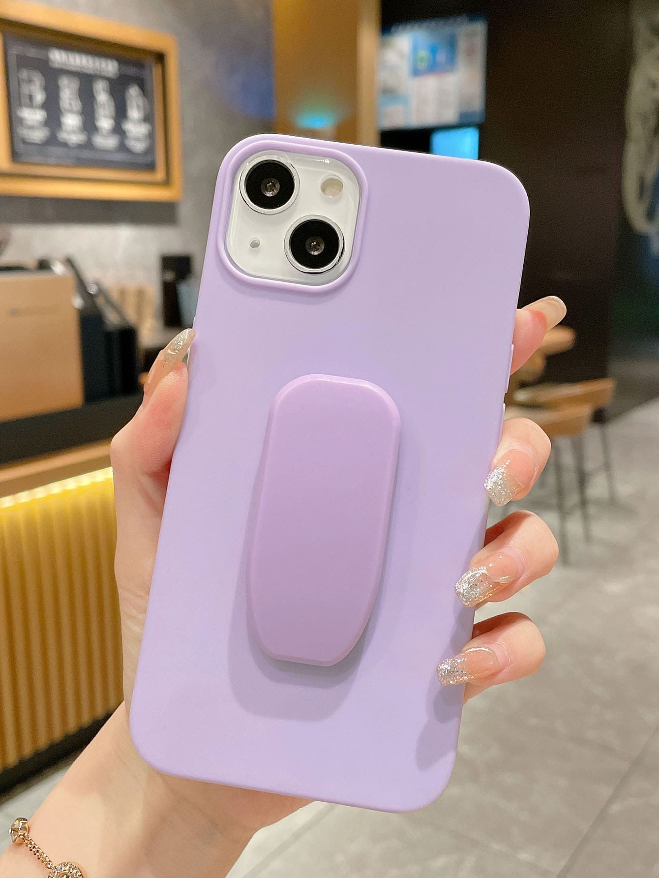 Telefoonhoesje in effen kleur met opvouwbare standaard - Màu tím - Xem 1