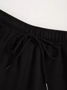 SHEIN Unity Letter Graphic Drawstring Shorts - Black - View 3