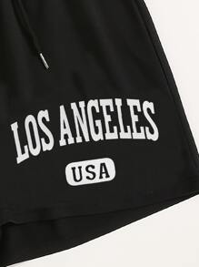 SHEIN Unity Letter Graphic Drawstring Shorts - Black - View 4