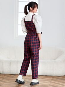 SHEIN Essnce Áo liền quần Thắt lưng kẻ sọc Sẵn sàng - Màu Đỏ Sâu - Xem 2