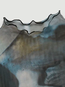 SHEIN EZwear 生菜边饰透视网纱上衣（不含胸罩） - 彩色 - 查看 3