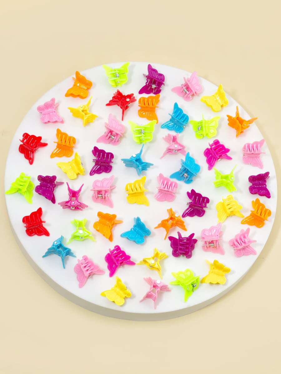 小女童50入組蝴蝶設計髮爪 - 彩色 - 查看 1