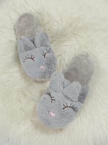 Hoạt Hình Thêu Lông Tơ Mới Lạ Dép, nữ Mùa Đông Ấm Áp Hoạt Hình Màu Xám Bít Mũi Nhà Làm Dày Sang Trọng Dép Tặng Dép - Xám - Xem 3