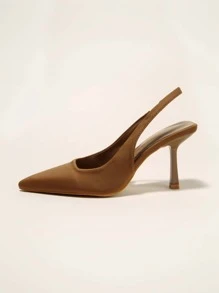 女士棕色派對素色露背尖頭高跟鞋,漆皮,細高跟鞋 - 棕色 - 查看 3