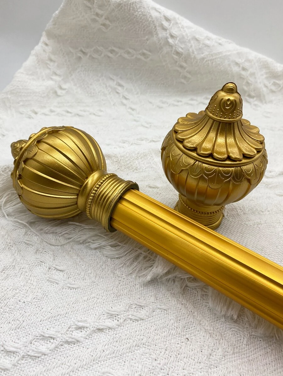 2pcs Metallic Flower Shaped Curtain Rod Head - Gold - View 1