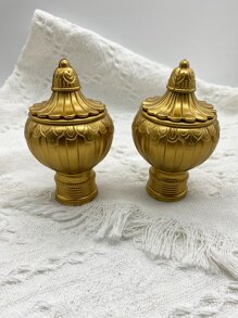 2pcs Metallic Flower Shaped Curtain Rod Head - Gold - View 2