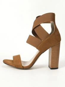 女士简约粗跟踝带凉鞋，优雅夏季仿麂皮高跟凉鞋