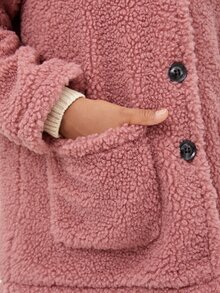 SHEIN Girls Pocket Patched Teddy Coat - Dusty Pink - View 7