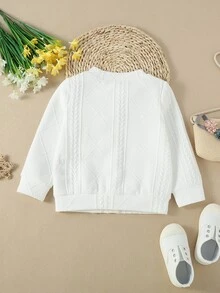 Toddler Girls Pocket Front Textured Jacket With Bear Doll - White - View 2