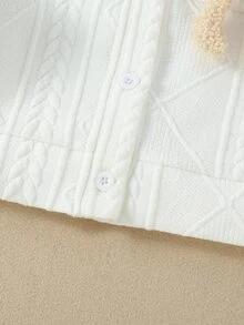 Toddler Girls Pocket Front Textured Jacket With Bear Doll - White - View 3