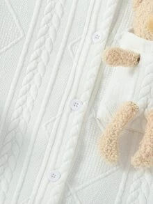 Toddler Girls Pocket Front Textured Jacket With Bear Doll - White - View 4