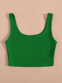 SHEIN Unity 素色大圓領短款背心 - 綠色 - 查看 4