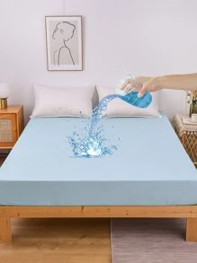 1 pieza sábana bajera impermeable de color sólido, manta de microfibra para dormitorio, doble/completo/reina/rey - Azul - Ver 2