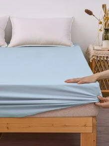 1 pieza sábana bajera impermeable de color sólido, manta de microfibra para dormitorio, doble/completo/reina/rey - Azul - Ver 3