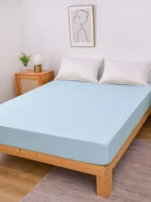 1 pieza sábana bajera impermeable de color sólido, manta de microfibra para dormitorio, doble/completo/reina/rey - Azul - Ver 4