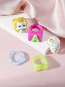 5 piezas Anillo con diseño de letra - Multicolor - Ver 2