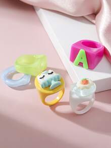 5 piezas Anillo con diseño de letra - Multicolor - Ver 3