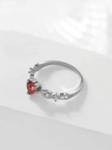 Cubic Zirconia Heart Decor Ring Gorgeous Heart Shaped Diamond Embellished Ring - Silver - View 4